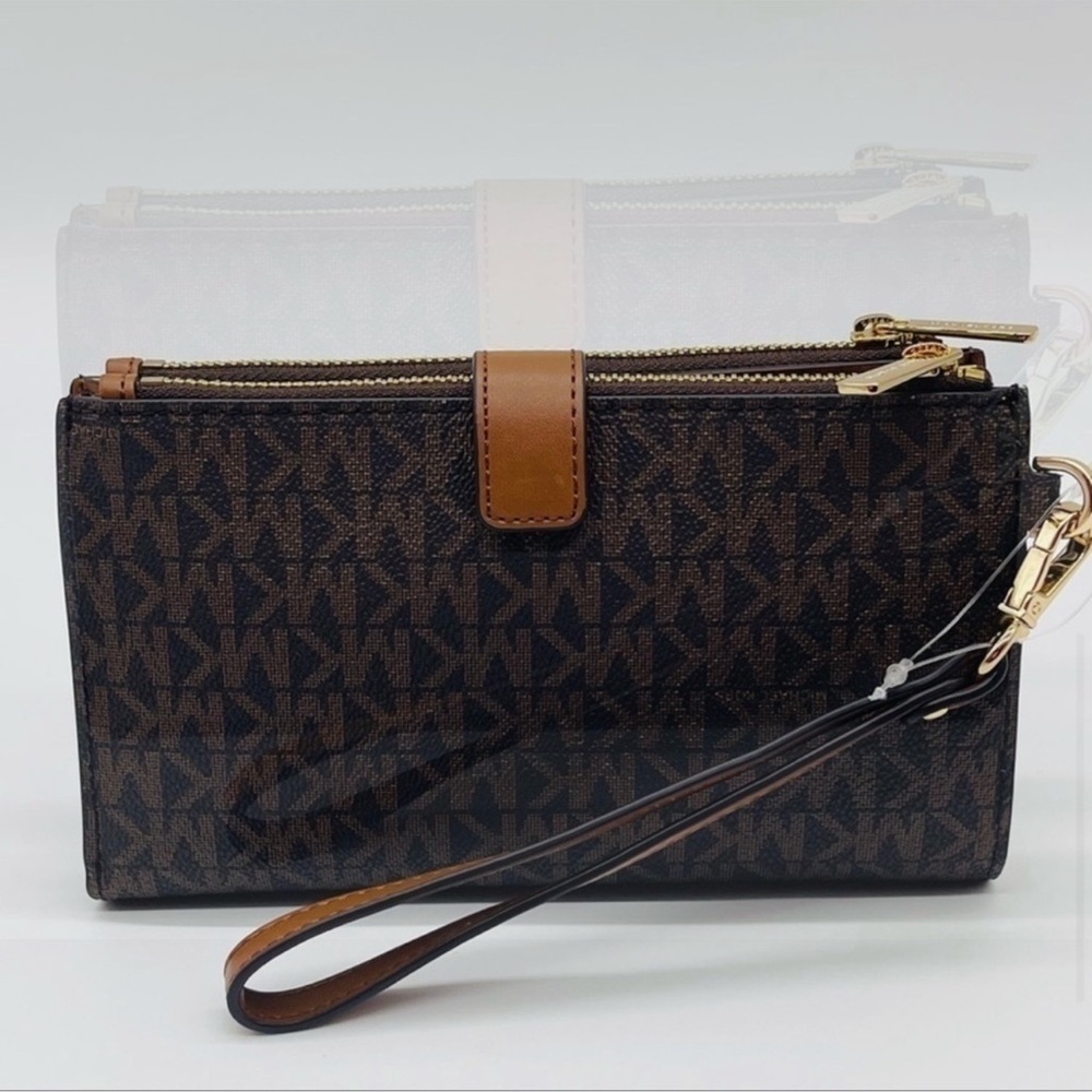 Michael Kors Large Double Zip Wallet Wristlet Brown - Picture 10 of 11